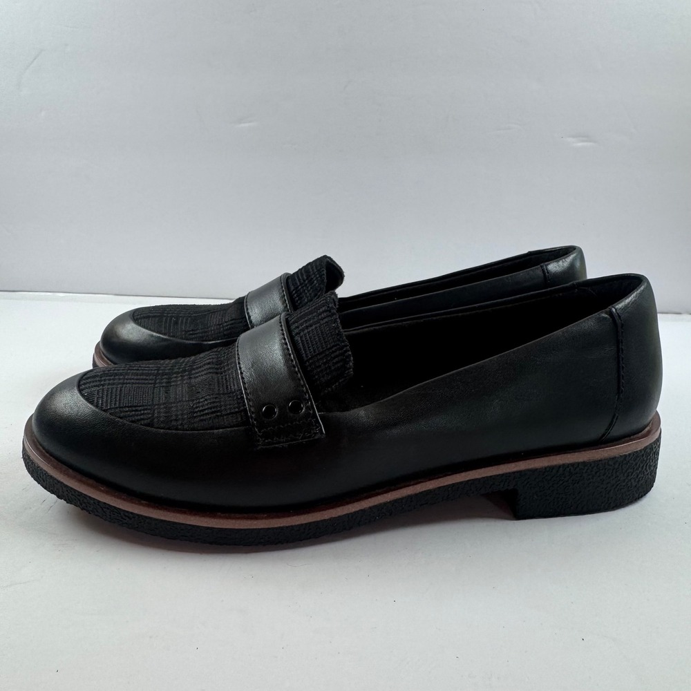Clarks Collection Black Leather Plaid Vamp Loafers Shoes Womens 7 M 261643484045
